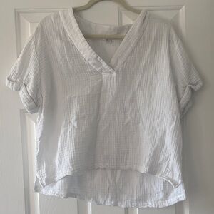 Eileen Fisher Light White 100% Cotton V-Neck Short Sleeve Top